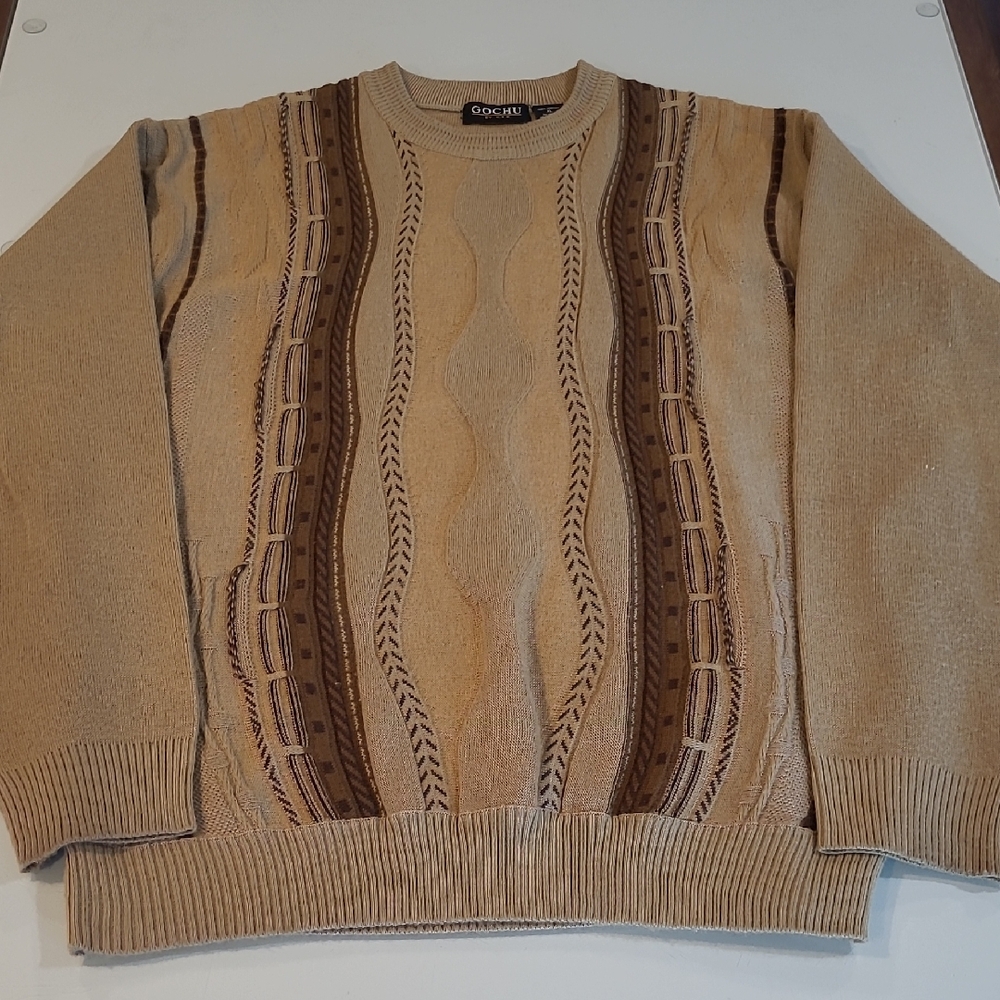 EUC VTG GOCHU by K.B.B. Neutral Tone 100% Acrylic Abstract Crewneck Sweater